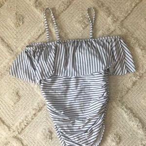 Like New - Maternity Striped Ruffle Swimsuit - Sm
